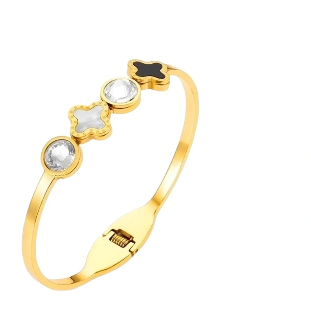 •Love of Clovers•Gold-Tone Charm Bangle Bracelet with Crystal and Enamel Accents - Picture 1 of 1